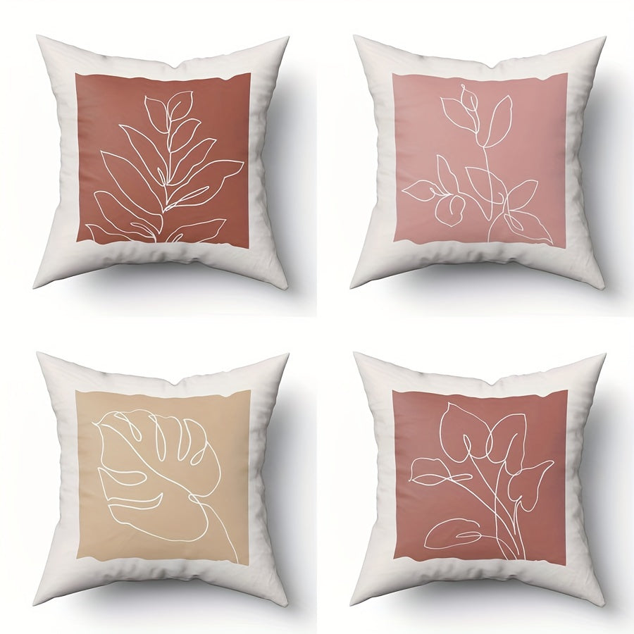 4pcs Retro Geometric Throw Pillow Covers Flower Plant Print