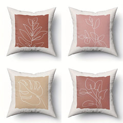 4pcs Retro Geometric Throw Pillow Covers Flower Plant Print