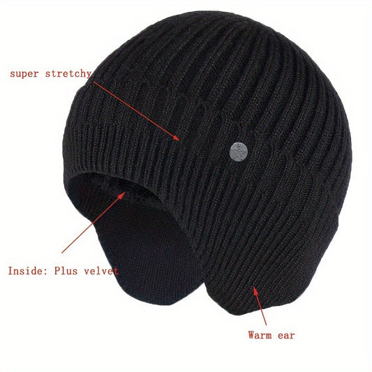 Winter Velvet Knit Hat With Earflap Skull Warm Cap Beanie Hat