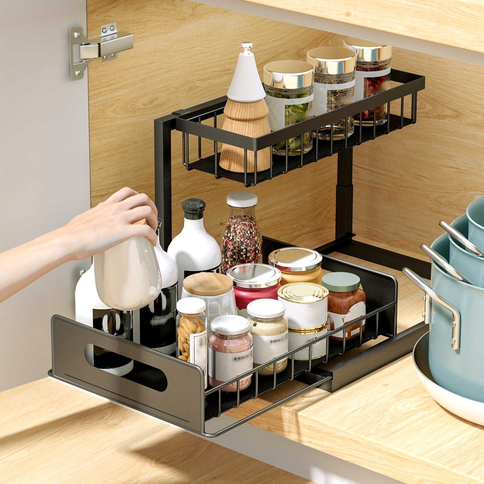 Under Sink Organizer 2 Tier Pull Out Cabinet Storage Shelf