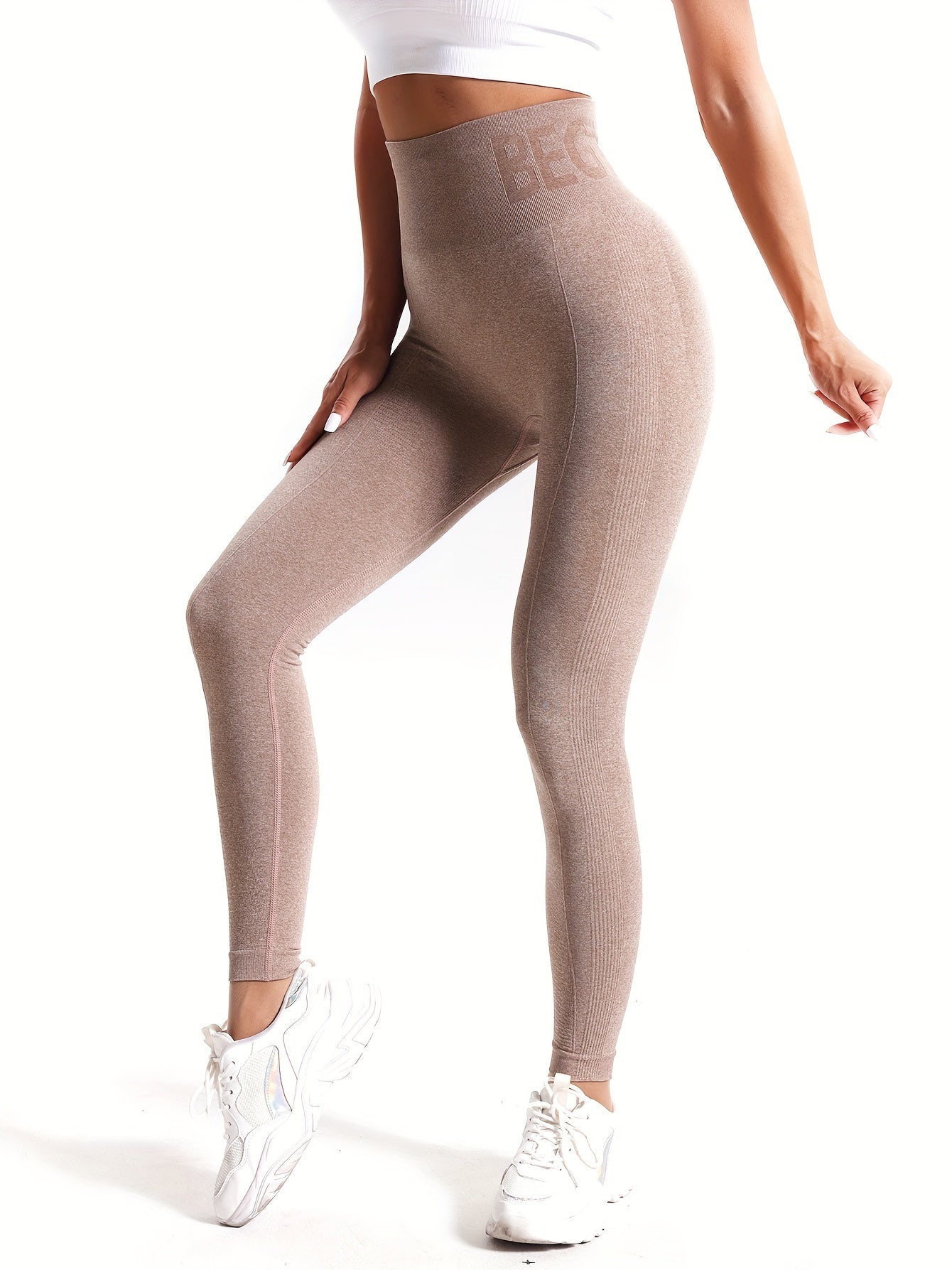 Letter Pattern Waist Sports Leggings High Stretch Running Yoga Tight Pants
