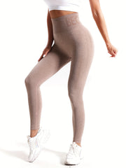 Letter Pattern Waist Sports Leggings High Stretch Running Yoga Tight Pants