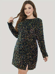  Sequins Long Sleeve Cut Out Dress