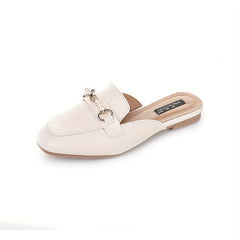 Pearl Chain Square Toe Mules Loafers