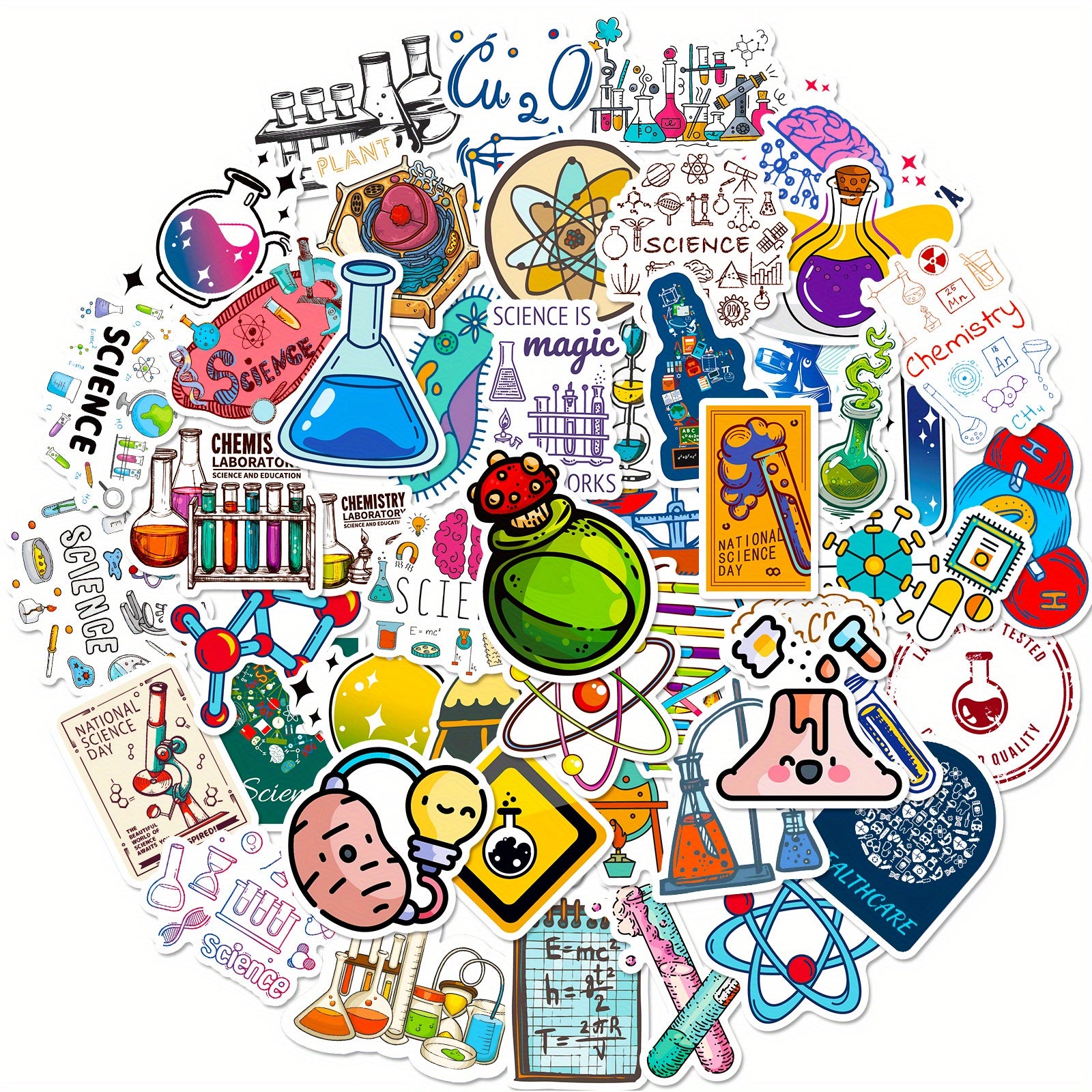 50pcs Science Stickers Chemistry Biology Physics Science Classroom Decor