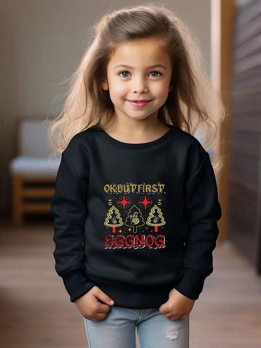 OERYUI Cartoon Christmas Tree & Letter Print Sweatshirt