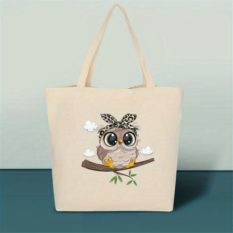 Owl Printed High Capacity Canvas Tote Bag Lightweight Shoulder Bag