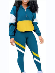  Colorblock Zipper Top & Leggings Set