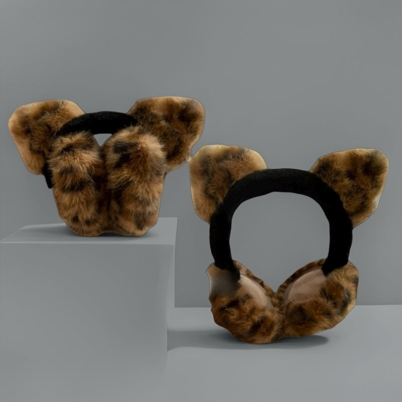 Leopard Print Ear Warmers Foldable Winter Ear Muffs with Soft Faux Fur