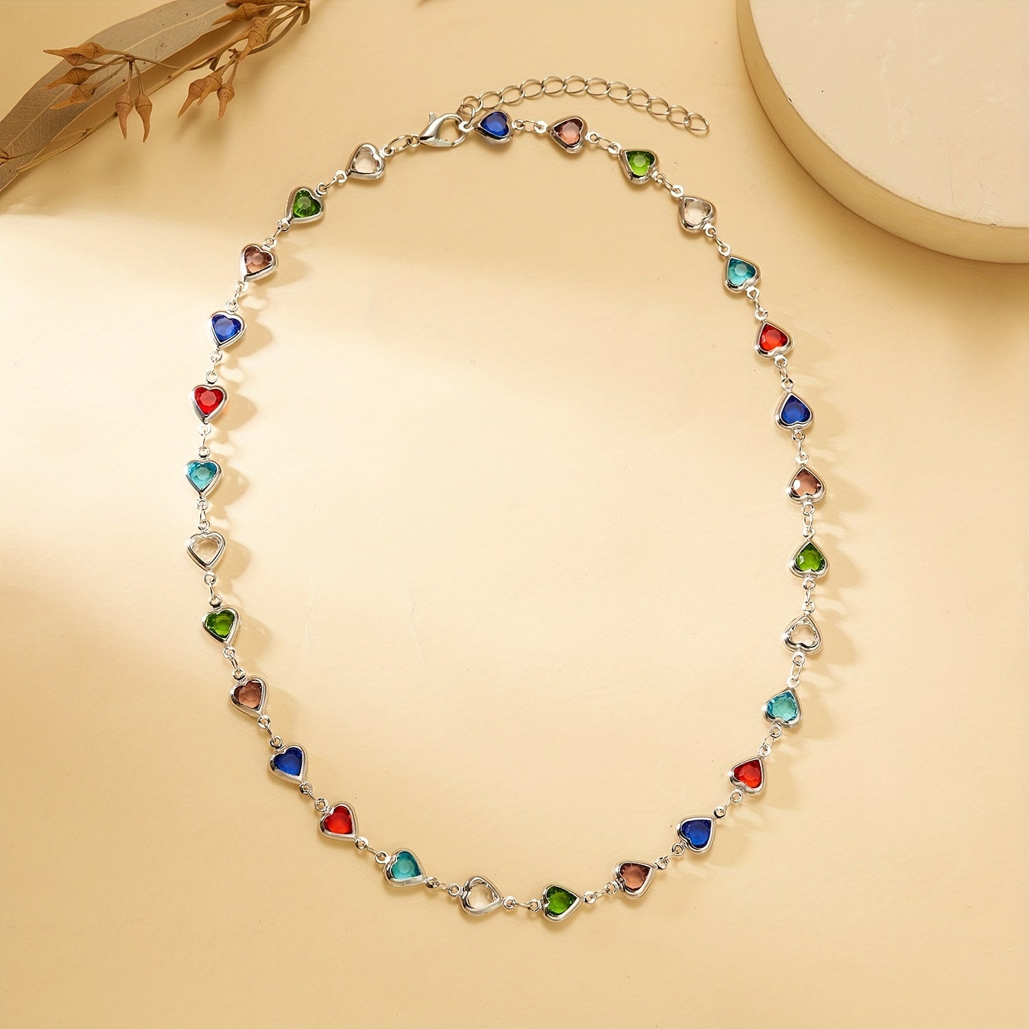 Colorful Faux Crystal Chain Anklet Love Heart Silver Plated Ankle Bracelet
