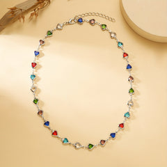 Colorful Faux Crystal Chain Anklet Love Heart Silver Plated Ankle Bracelet
