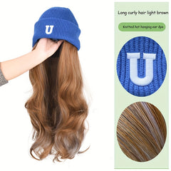 Long Wavy Beanie Wig Knit Hat with Hair Extensions
