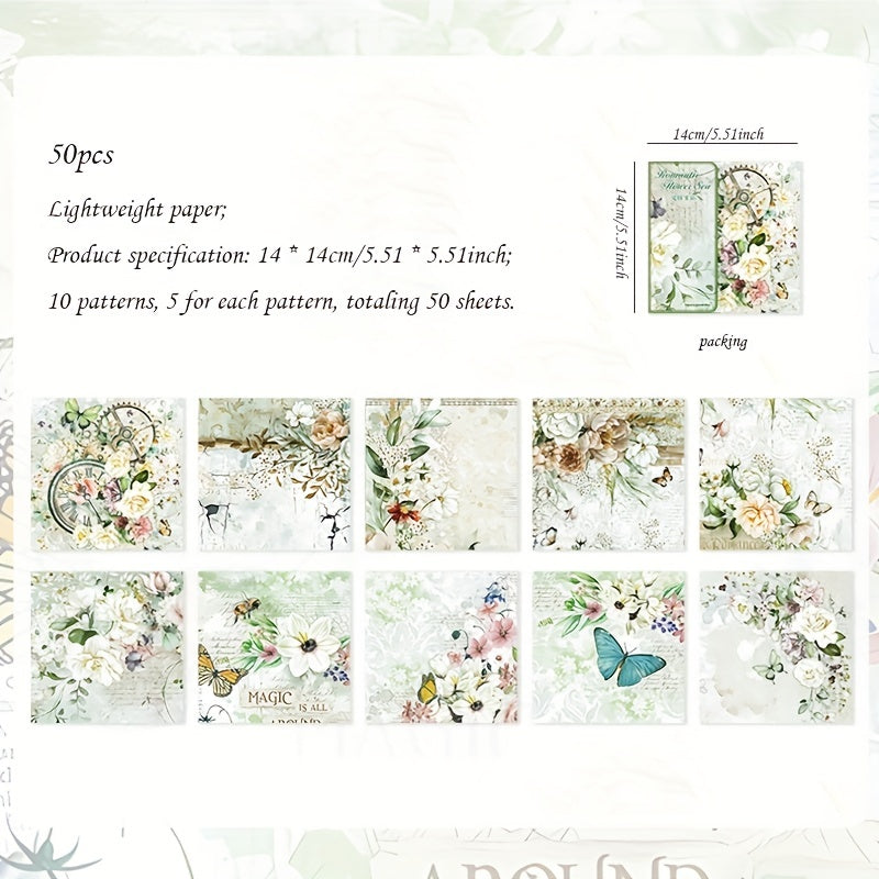50pcs Flower Theme Paper Plants DIY Journal Decoration Collage