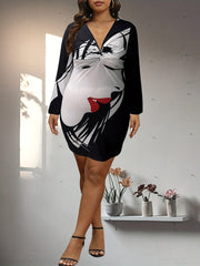  Cartoon Face Print Twist Dress