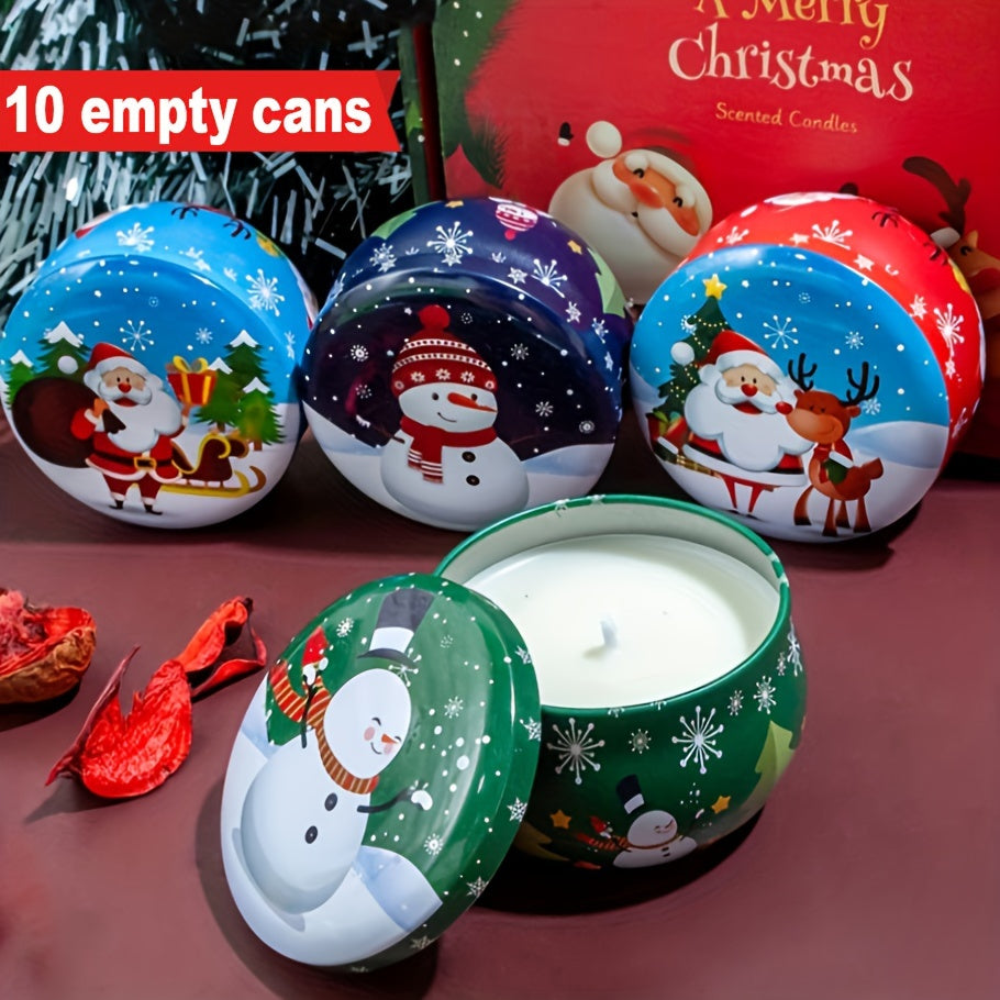 10 Metal Christmas Candle Tins with Lids 2oz - Holiday Party Favors and Decor