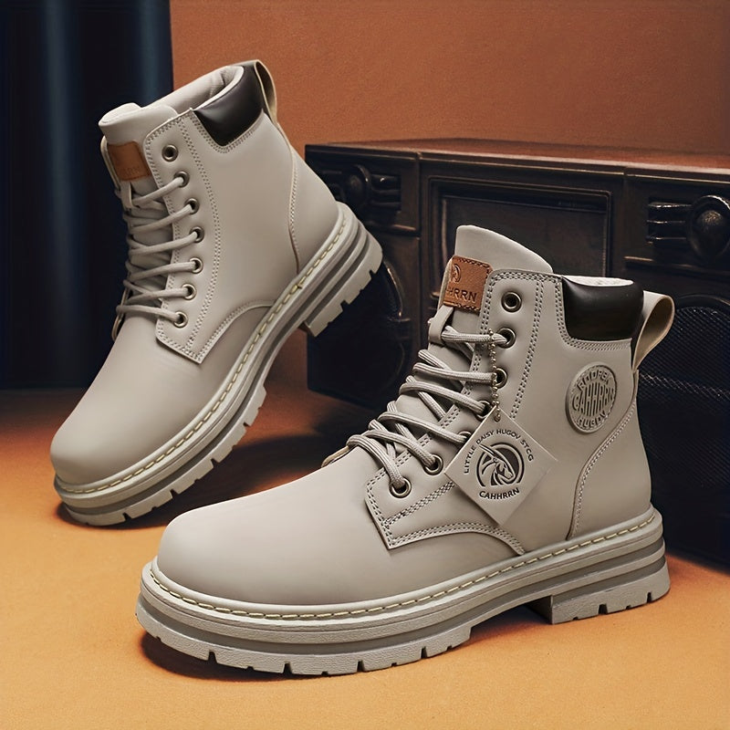Men's Combat Boots Lace up Walking Shoes Rugged Look