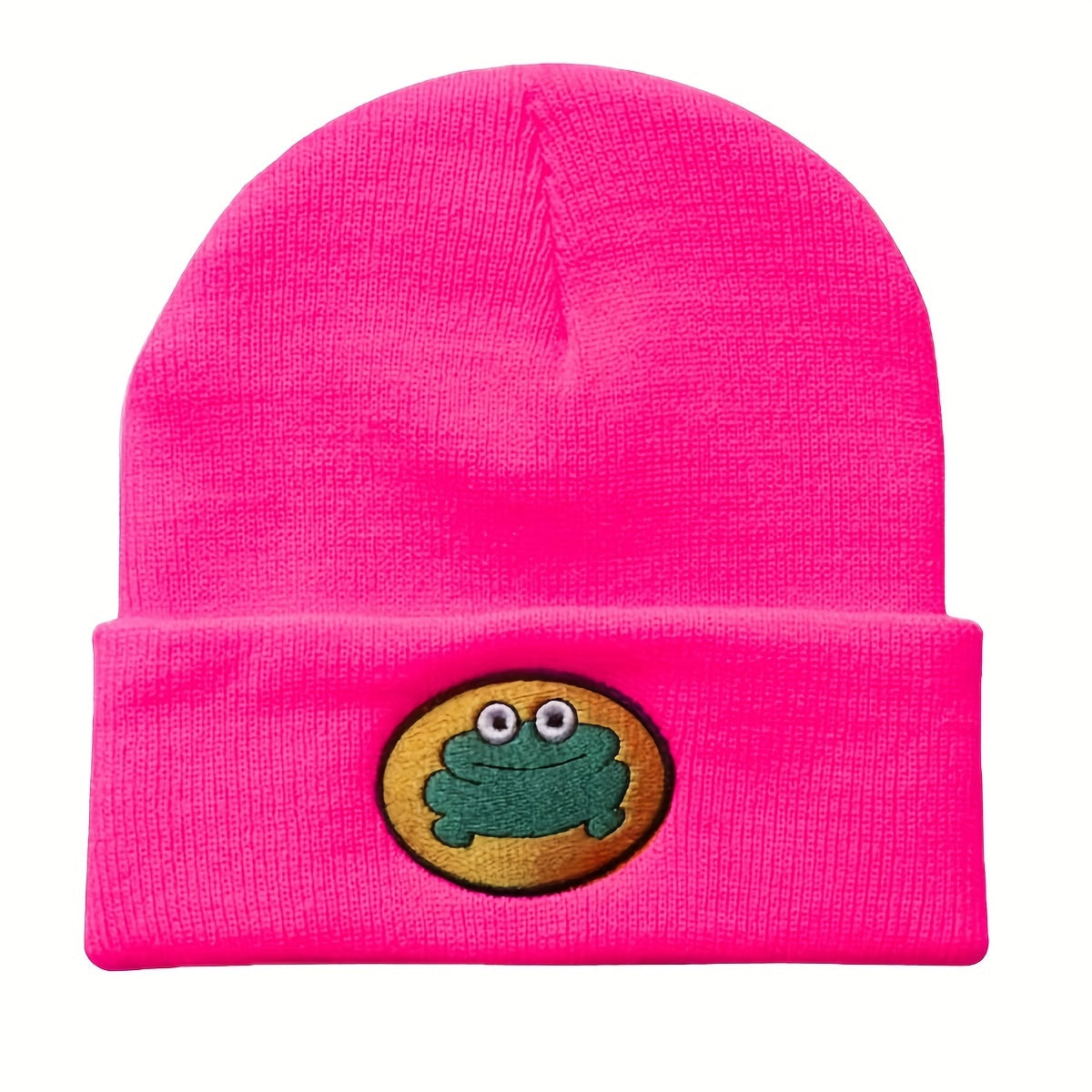 Cartoon Frog Embroidery Beanie Hat Warm Unisex Ski Cap