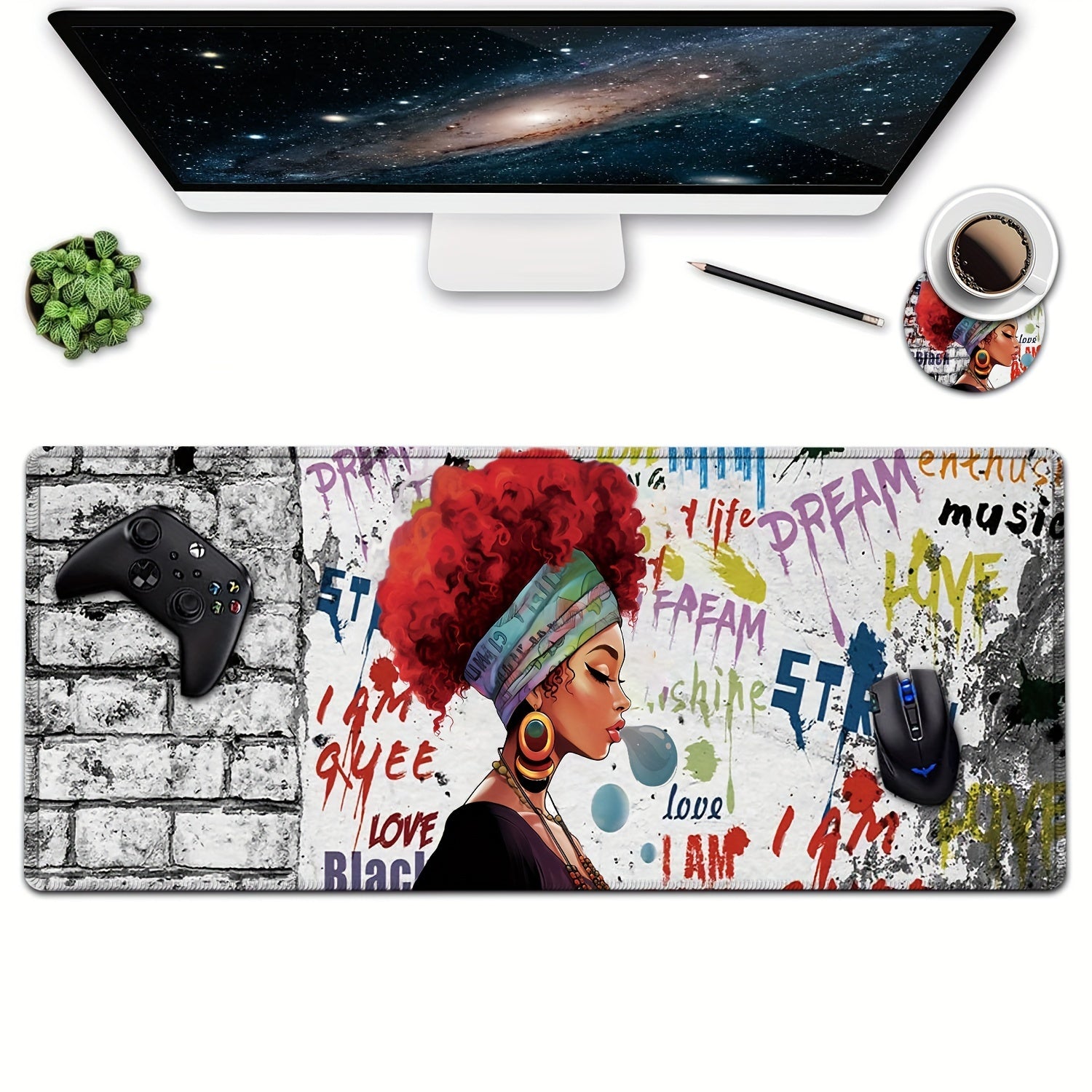 African American Girl Queen Women Mouse Pad XL
