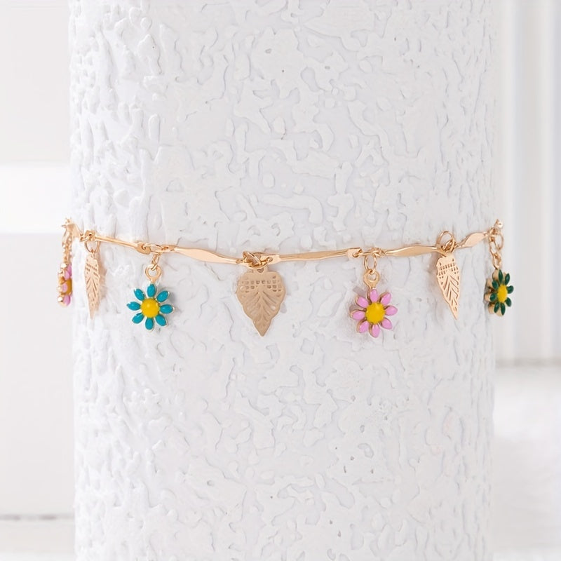 Colorful Oil Flower Tassel Anklet Boho Style Bracelet