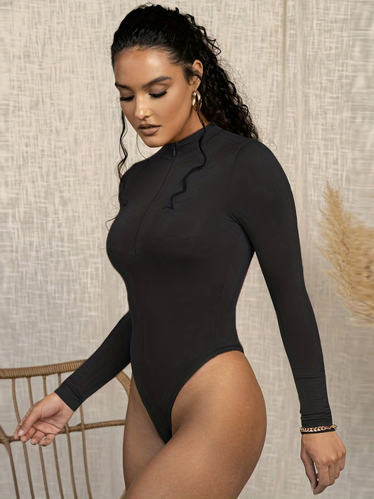 Solid Half Zip Long Sleeve Bodysuit