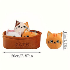 6pc Plush Toy Set Capybara Cat Dinosaur Axolotl Duck in Basket