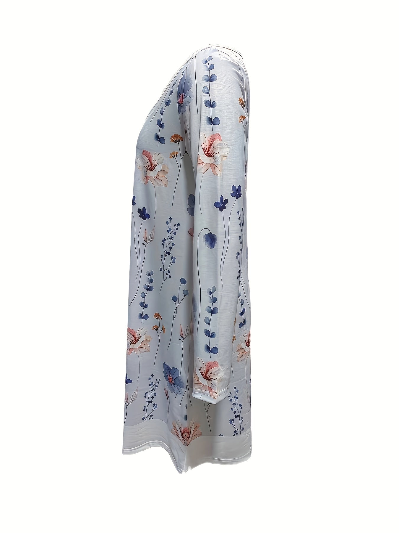  Colorblock Floral Print Long Sleeve Dress