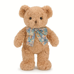 Fluffy Light Brown Teddy Bear Plush Toy with Floral Scarf