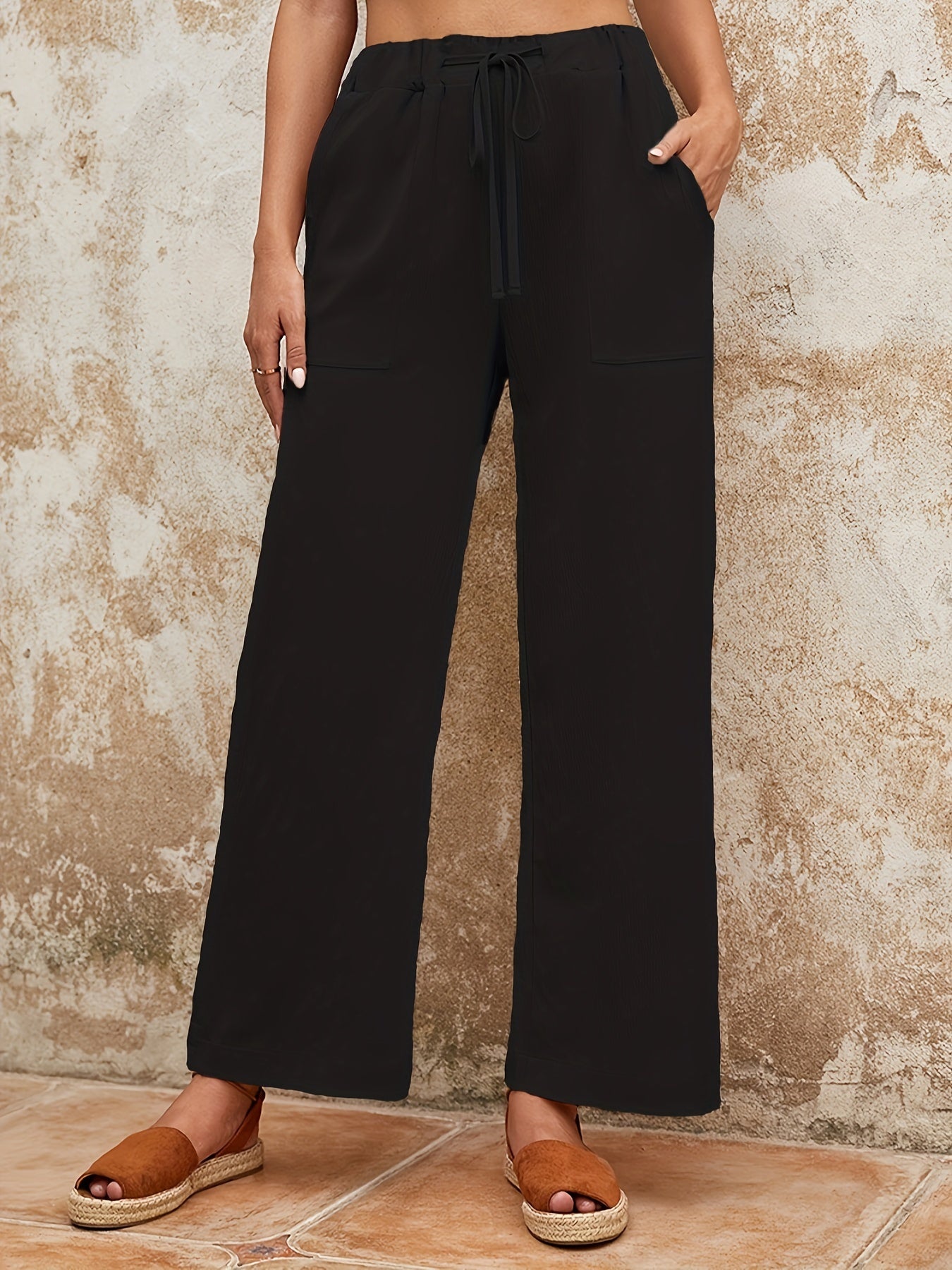 Women's Plus Solid Wide Leg Trousers With Pockets