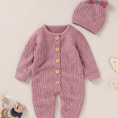 Newborn Knitted Sweater Jumpsuit Hat Set