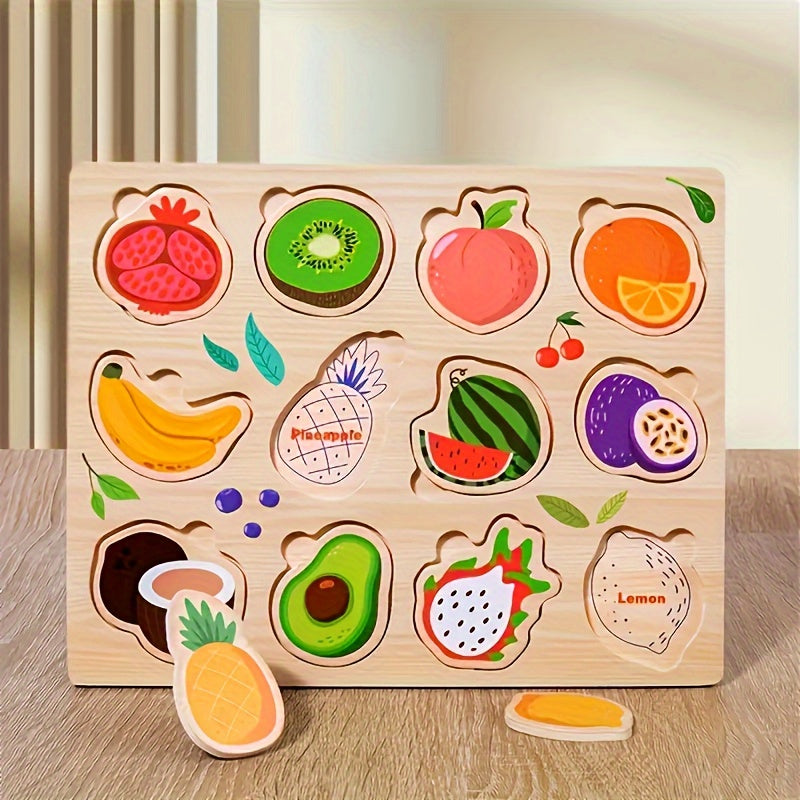 Wooden Puzzle Set Animals & Fruits Learning Game Gift for Kids