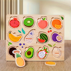 Wooden Puzzle Set Animals & Fruits Learning Game Gift for Kids
