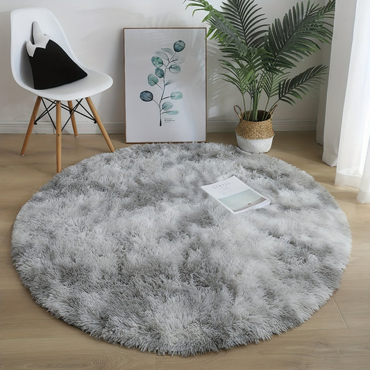 Round Tie Dye Long Pile Carpet and Mat Non-slip Bottom Soft and Comfortable
