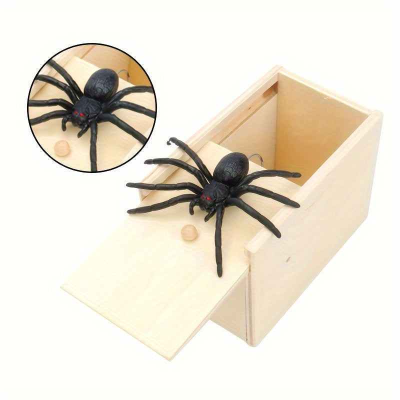 Spider Scare Rubber Spider Prank Box Wooden Spider
