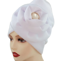 Faux Jade Alloy Turban Cap Flower Layer Wrinkled Hijab Hair Accessories