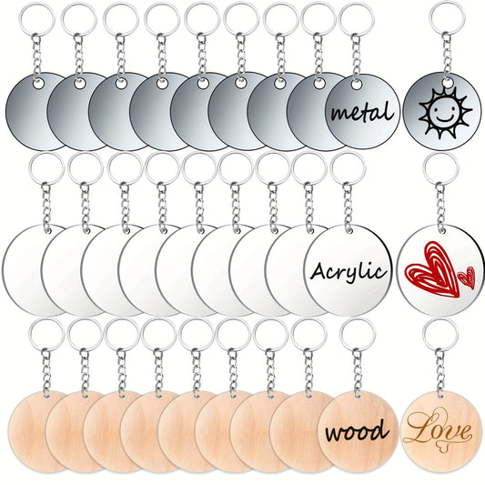 90PCS Sublimation Blanks Kit Keychain Stainless Steel Metal Blank Wood Blank Acr
