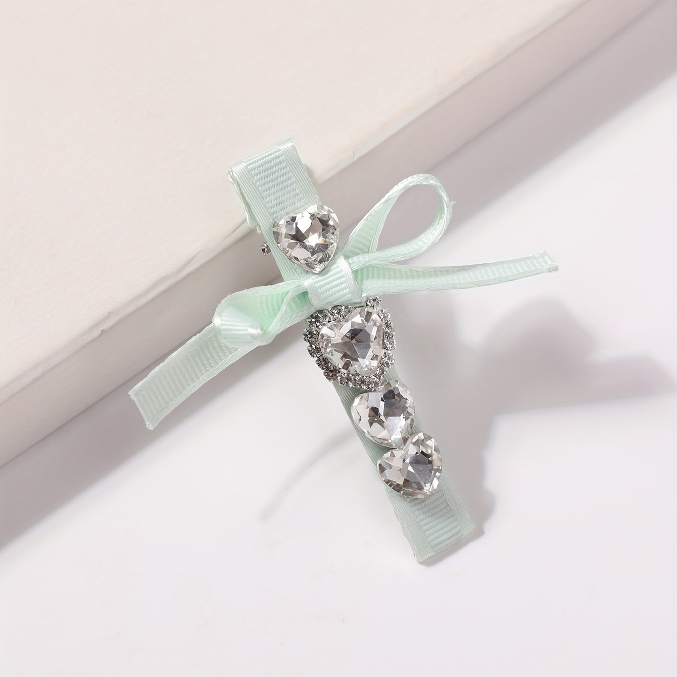 Rhinestone Ribbon Bow Hair Clip for Women Girls