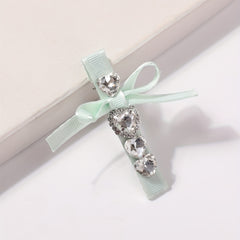 Rhinestone Ribbon Bow Hair Clip for Women Girls