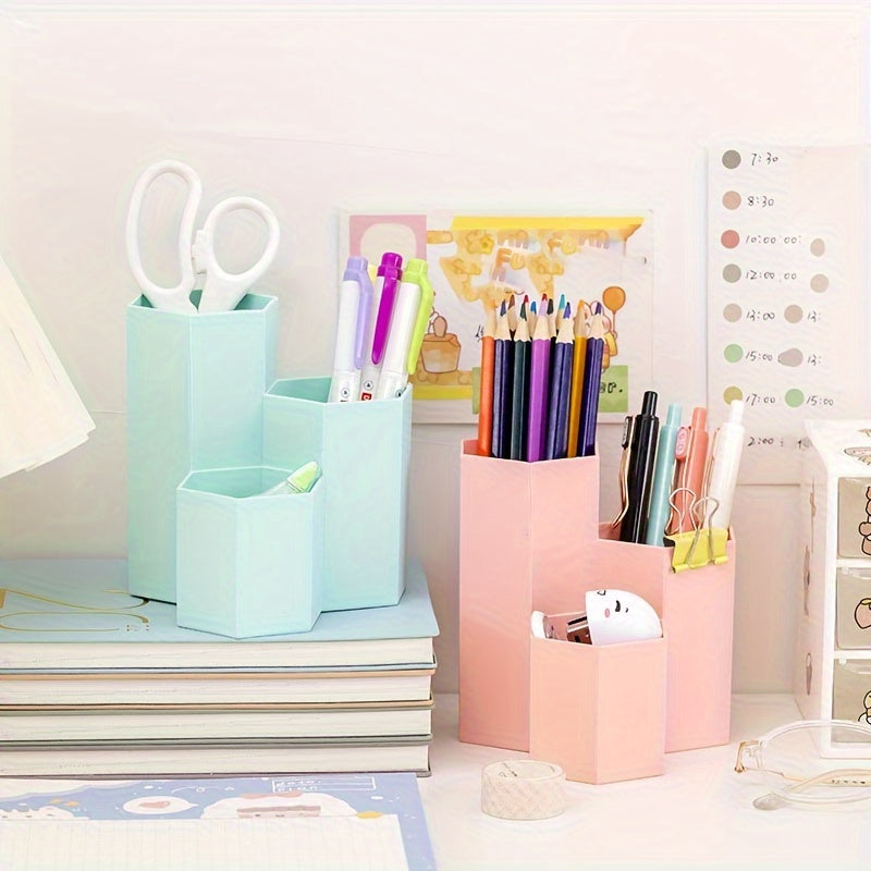 Functional Hexagonal Desktop Organizer with Three Compartments