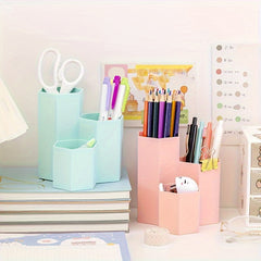 Functional Hexagonal Desktop Organizer with Three Compartments
