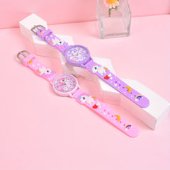 Girls' Unicorn Watch & Bracelet Set - Cute Animal Pattern Silicone Strap