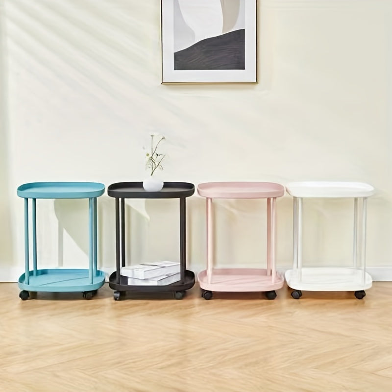 Mobile End Table With Wheels Double Layer Tray Table Bedside Table