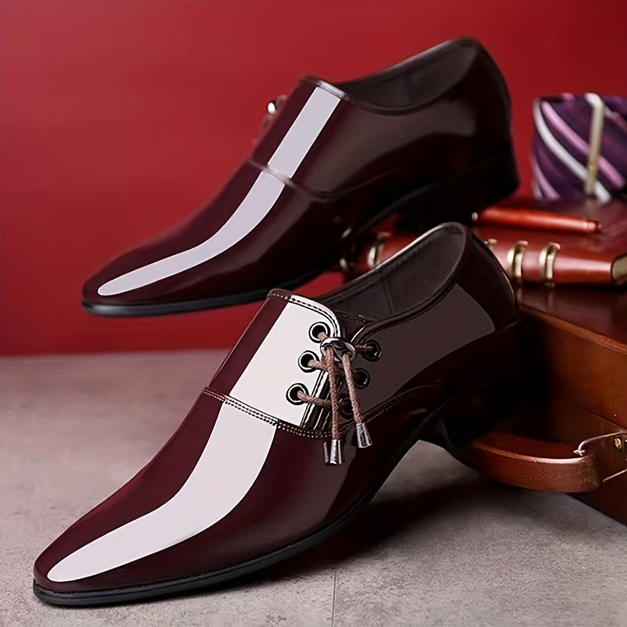 Men's Pointed Toe Smart Casual Dress Shoes With Elastic Lace Buckle