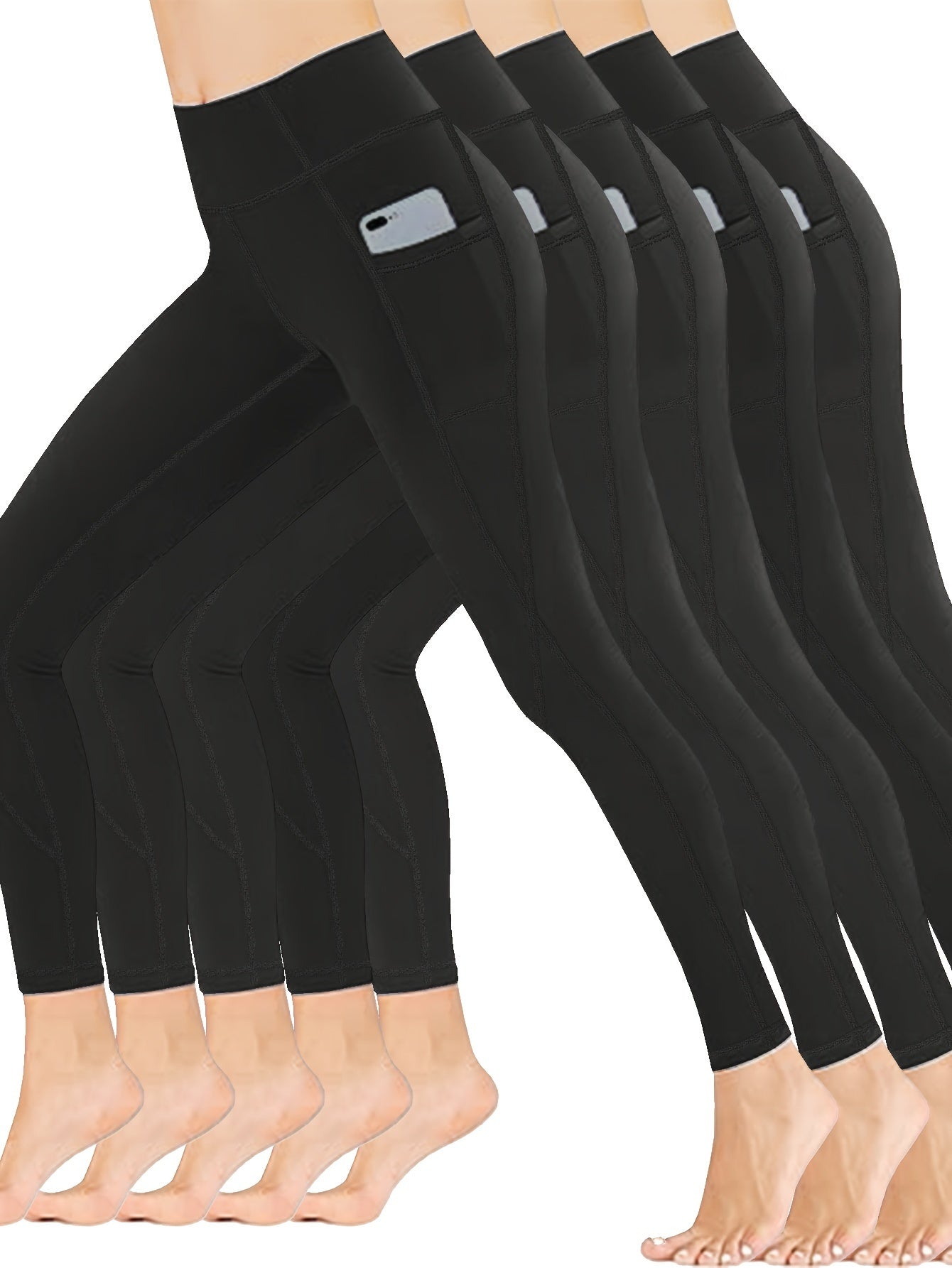 5 Pack Plus Size High Waisted Yoga Leggings Set with Phone Pockets