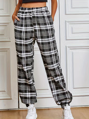  Plaid Print High Rise Jogger Trousers