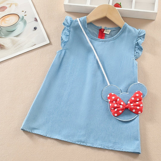 Toddler Girls Zip Up Denim Dress with Flutter Sleeve
