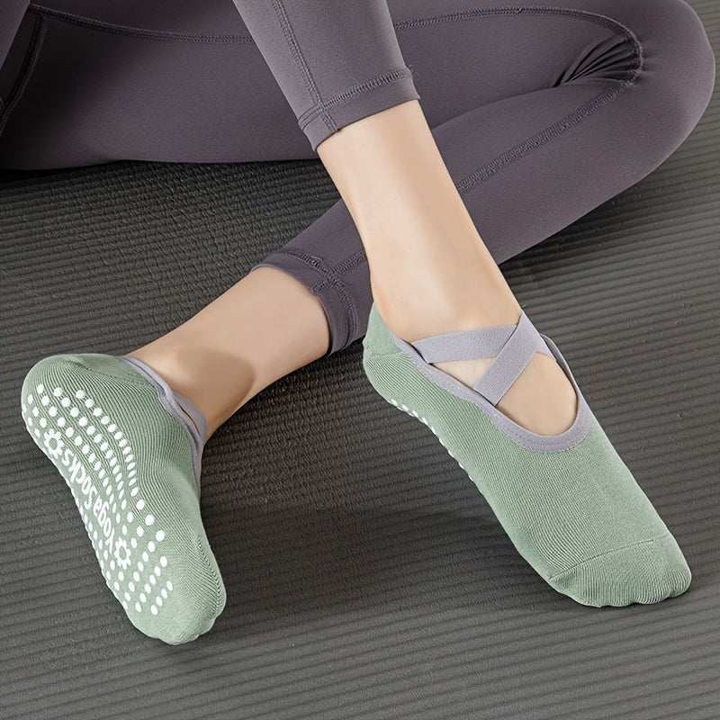 Women's Non Slip Yoga Socks with Cross Strap