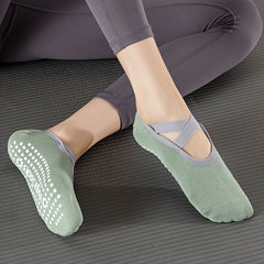 Women's Non Slip Yoga Socks with Cross Strap