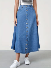 Denim Maxi Skirt Button Front Women's Clothing