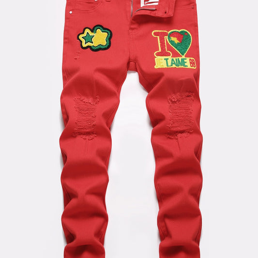 Boys Letter Patch Ripped Jeans