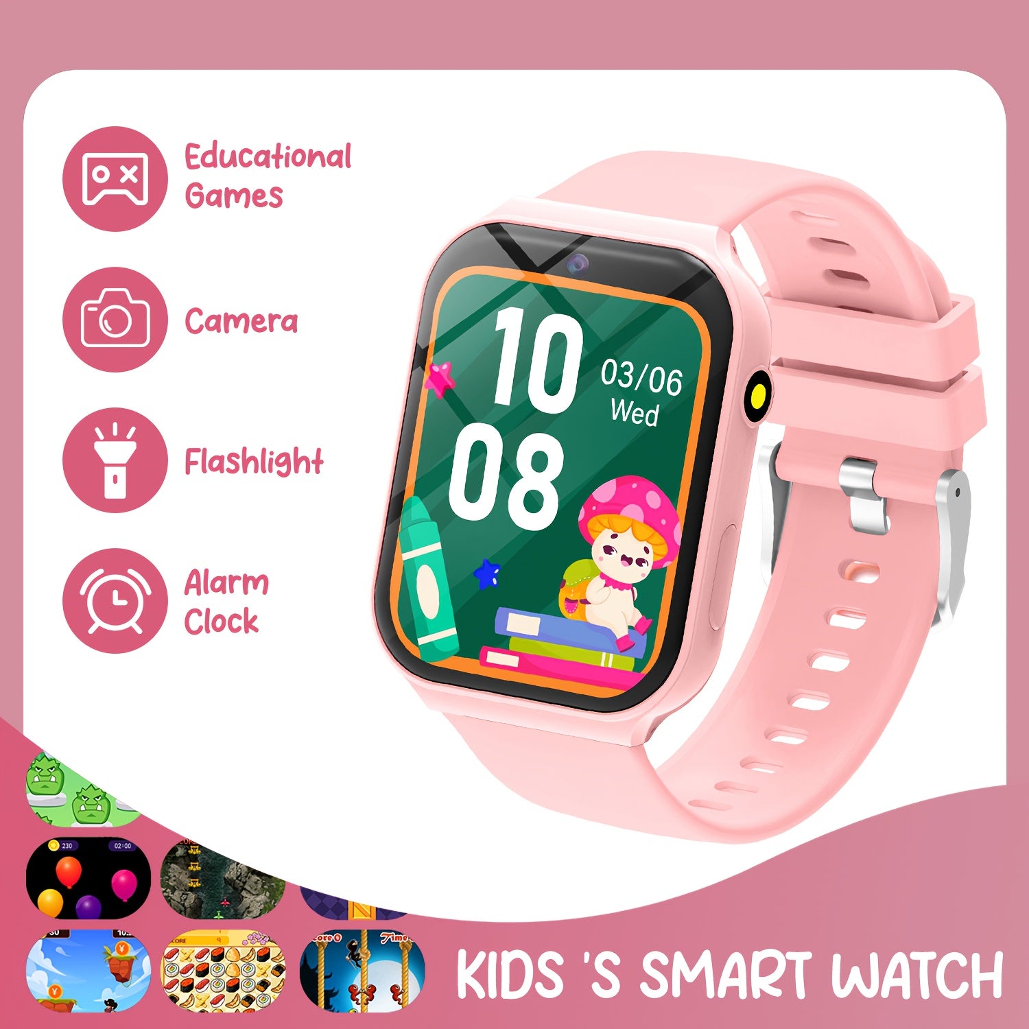 Kids Smart Watch with 18 Games Camera Music Calendar 3 Colors Back to School